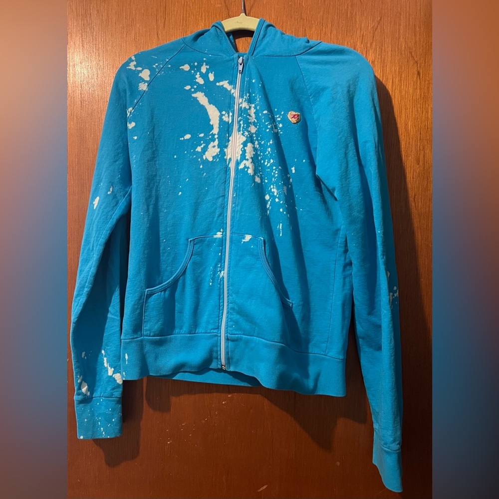 Primp Blue Bleach Splatter Ice Cream Hoodie ASO Jessica Simpson Rare Y2K